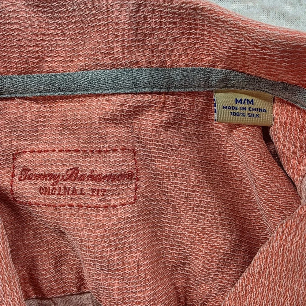 Tommy Bahama Mens M Coral Pink 100% Silk‎ Short Sleeve Camp Shirt 163-T311915
